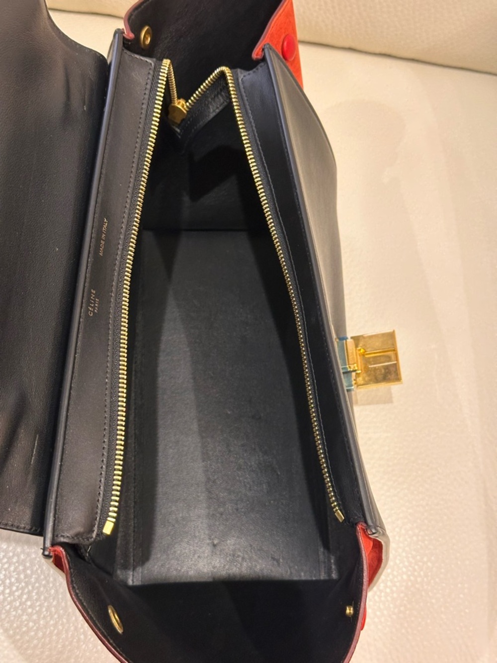 Celine Tricolor Trapeze Satchel in Black, Navy & Red /Size Small - Picture 5 of 15